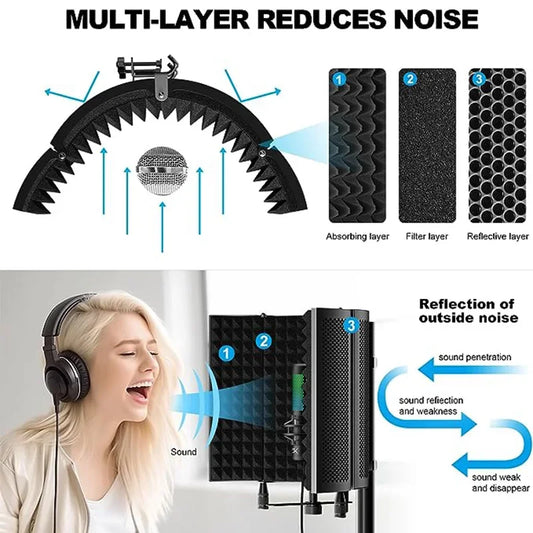 Foldable Microphone Isolation Shield Recording Filter