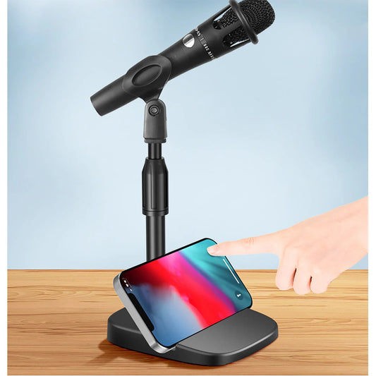 Adjustable Desktop Microphone Stand with Device Slot