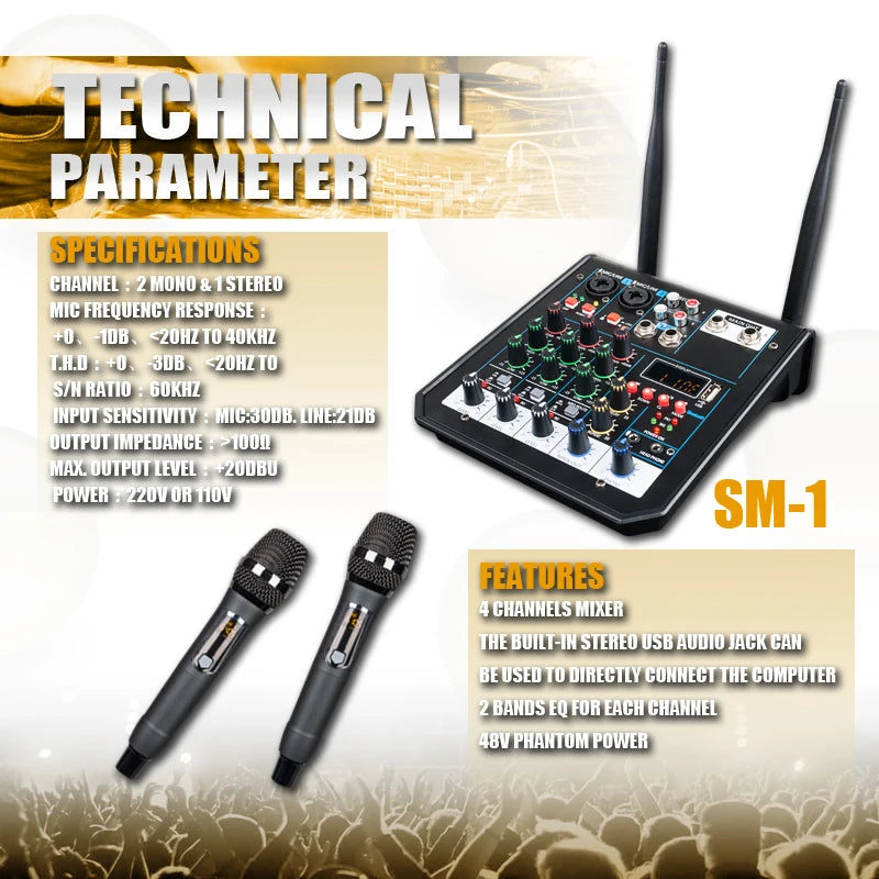 4 Channel Bluetooth Mixer UHF Wireless System