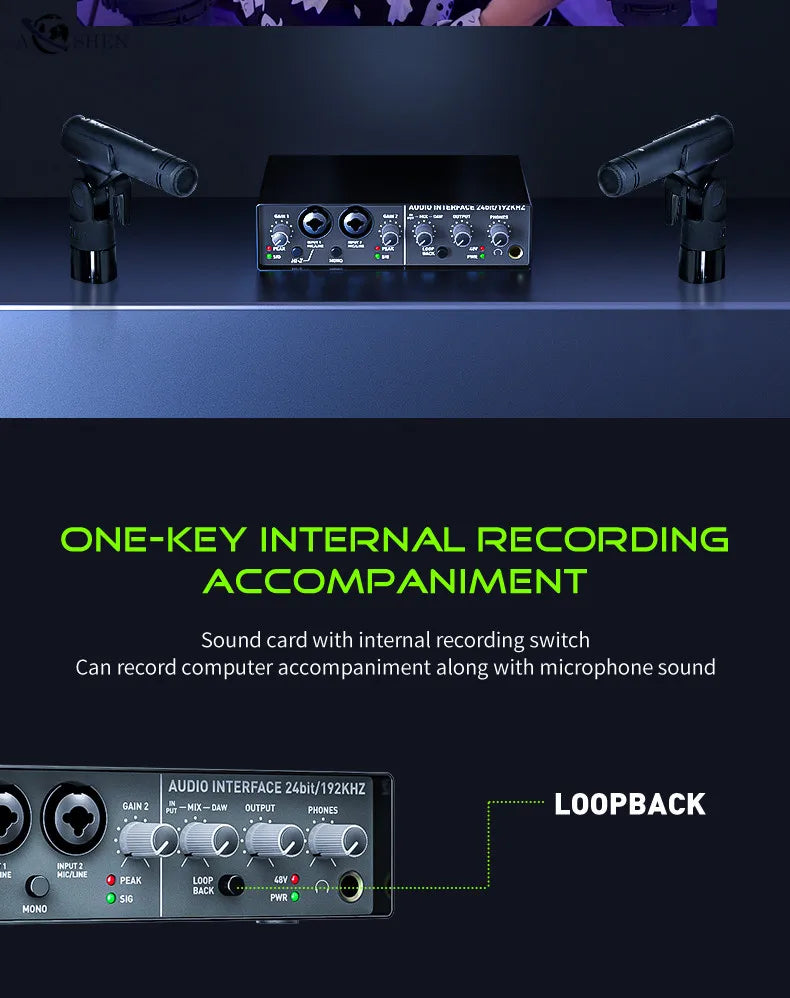 USB Audio Interface Mixer 2 Channel Recording