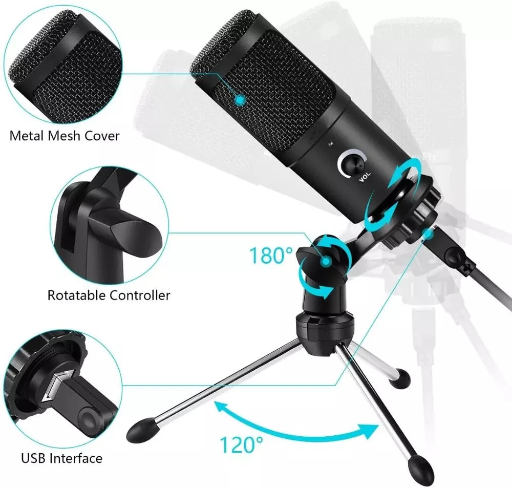 USB Condenser Microphone with Desktop Stand