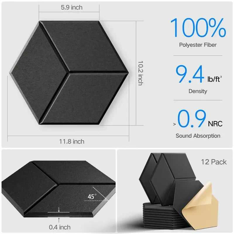 Hexagonal Acoustic Panels 12 Pack