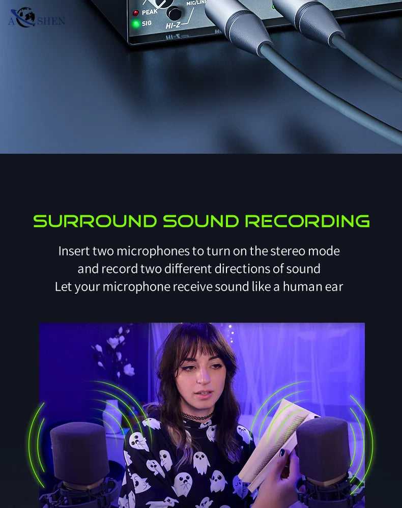USB Audio Interface Mixer 2 Channel Recording