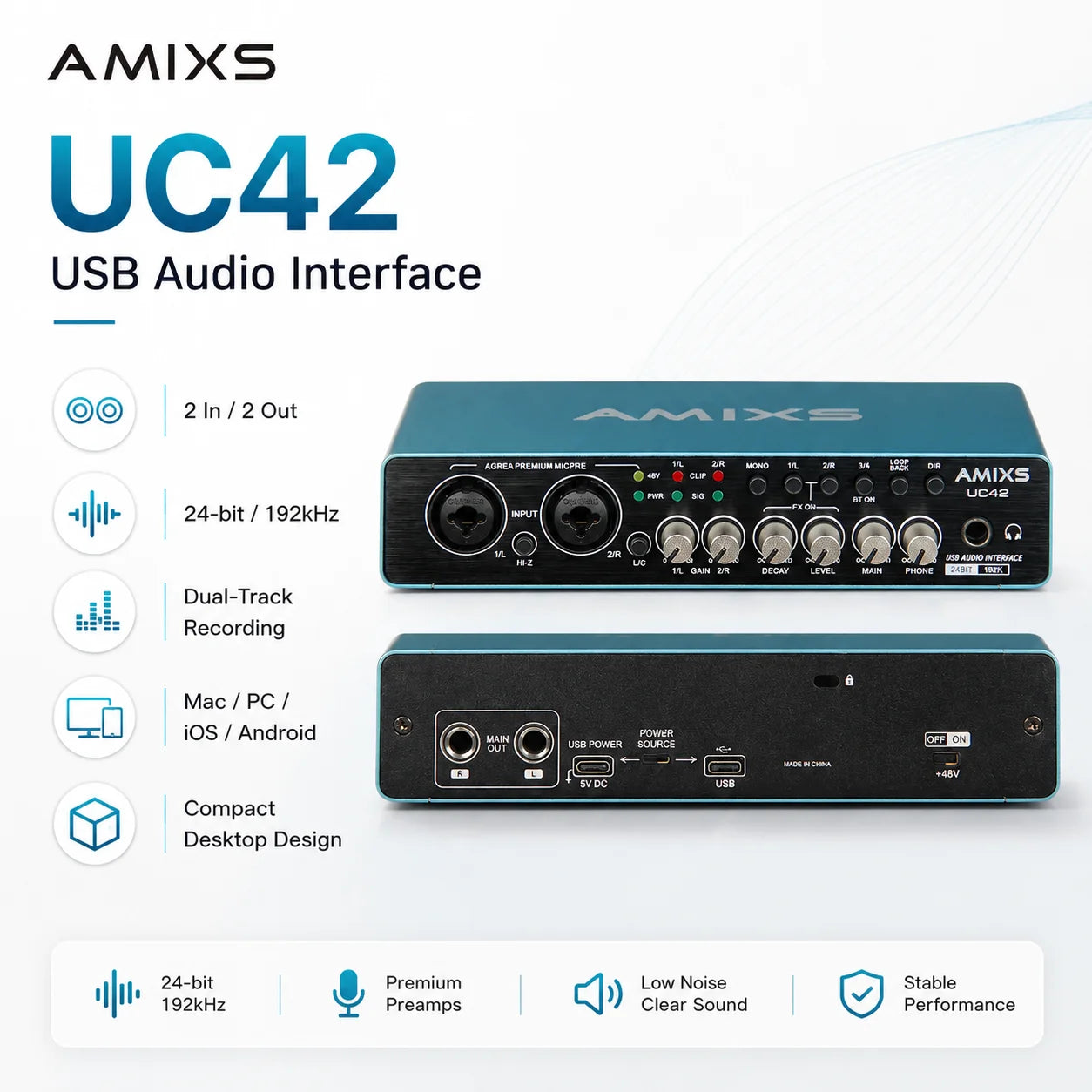 UC42 USB Audio Interface Recording Sound Card