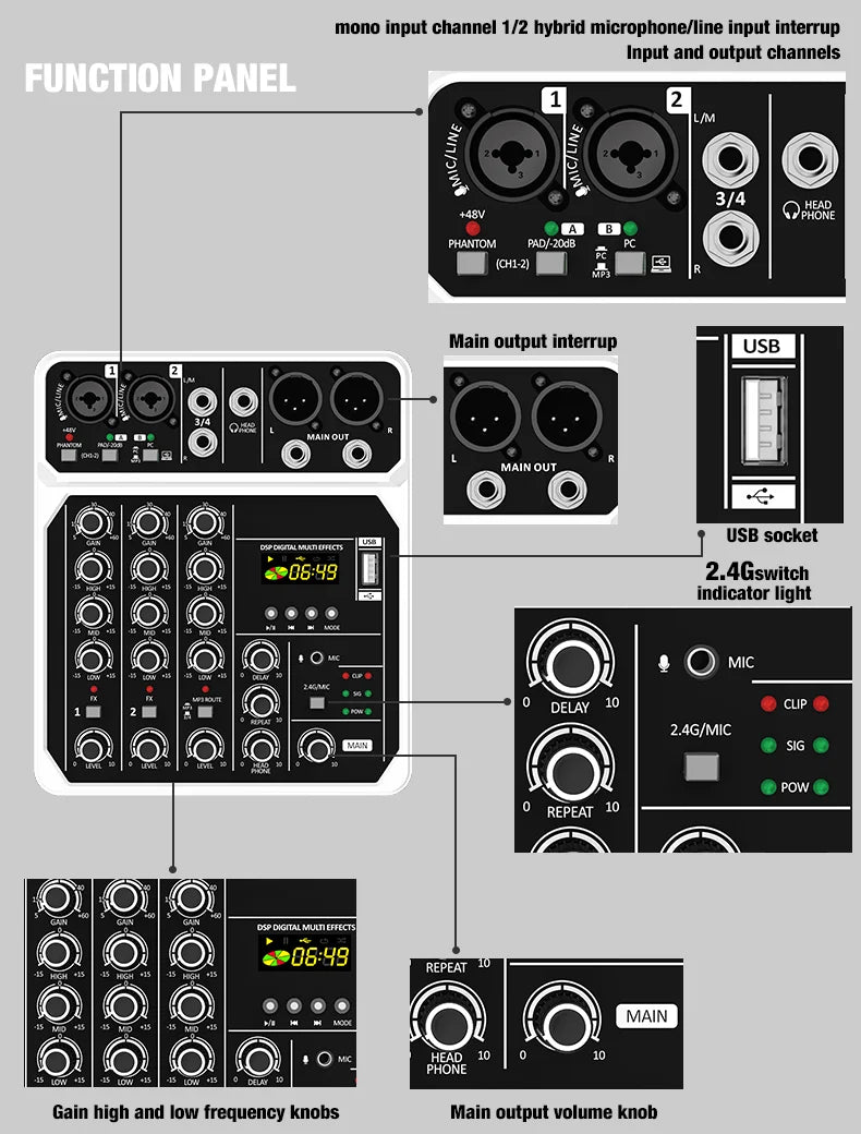 4 Channel Audio Mixer Bluetooth Recording Kit