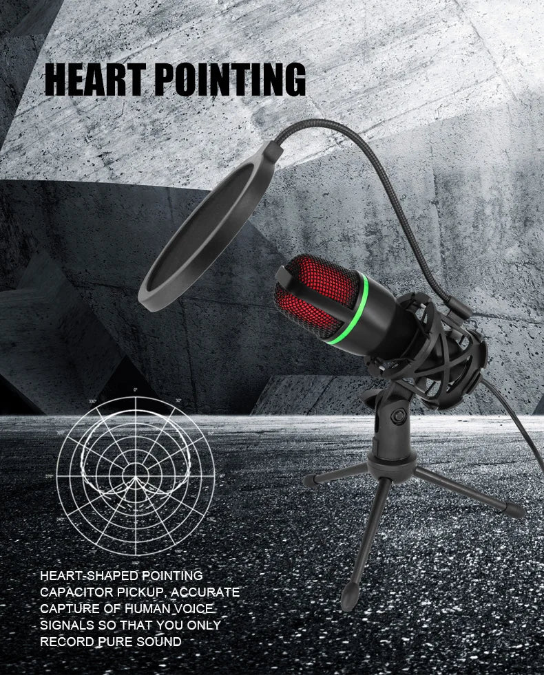 USB Condenser Microphone Tabletop Streaming Mic