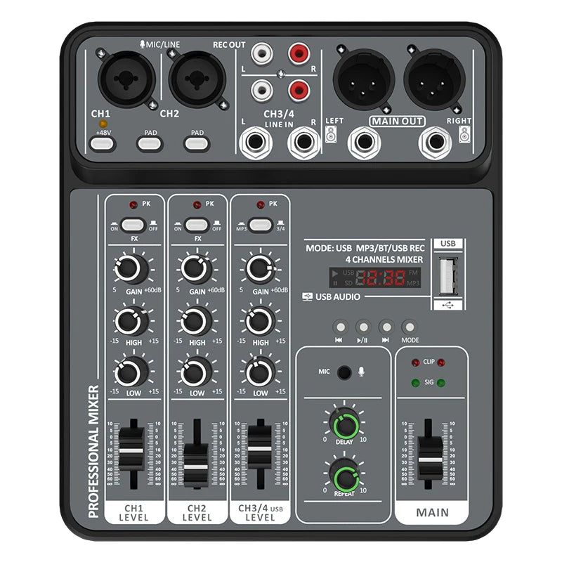 4 Channel Bluetooth Mixer with 48V Phantom Power