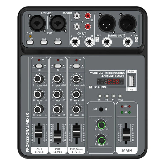 4 Channel Bluetooth Mixer with 48V Phantom Power