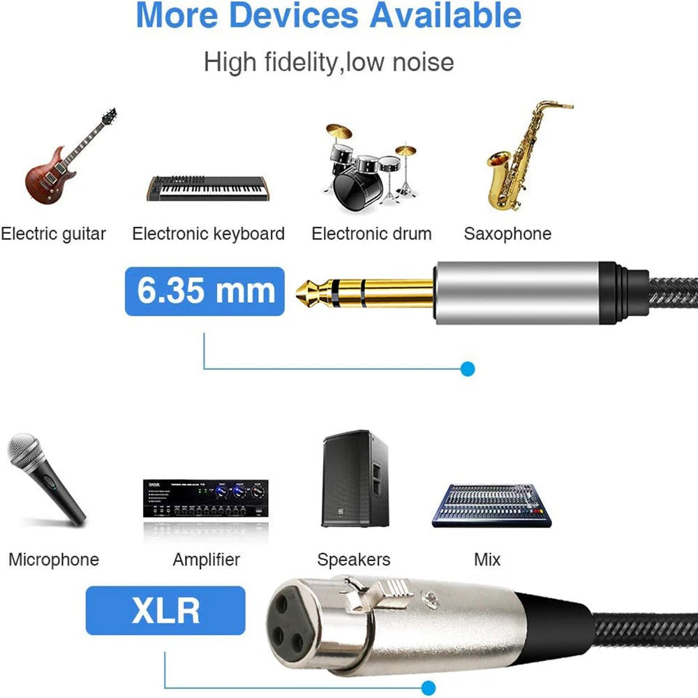 6.35mm TRS to XLR Audio Cable Braided