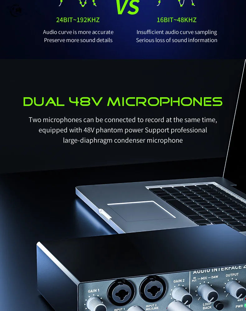 USB Audio Interface Mixer 2 Channel Recording