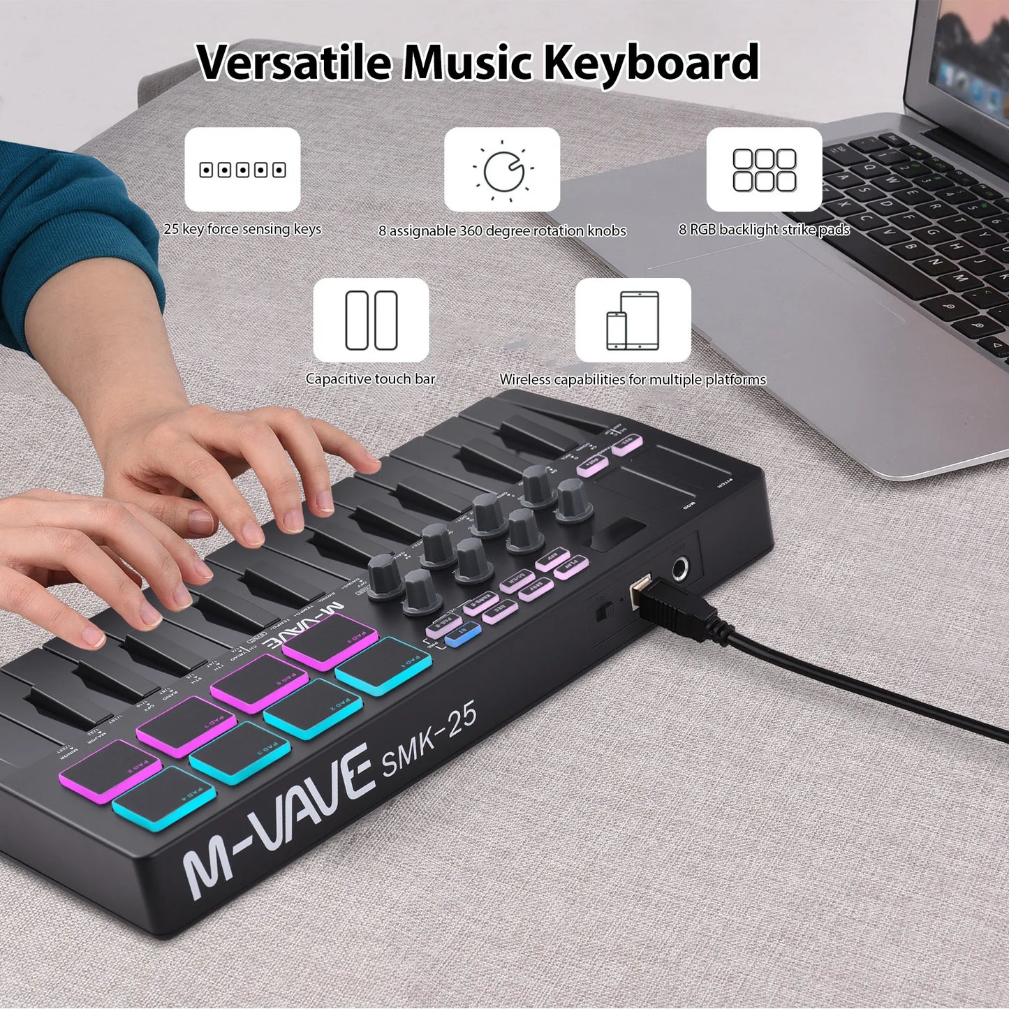 25-Key Wireless MIDI Keyboard Controller