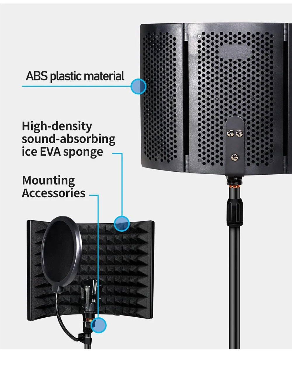 Foldable Microphone Isolation Shield Triple Layer