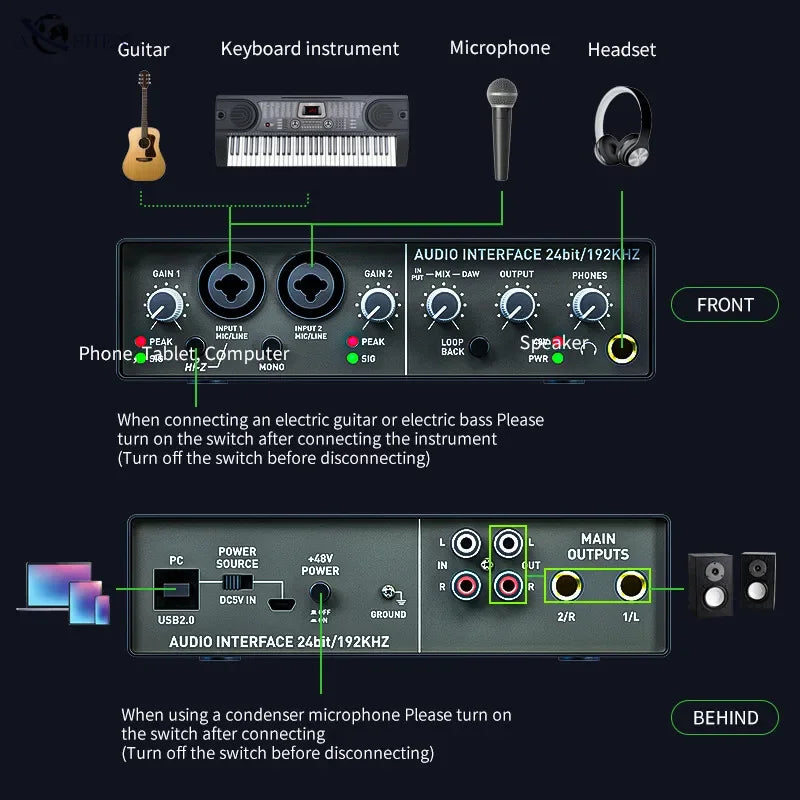 USB Audio Interface Mixer 2 Channel Recording
