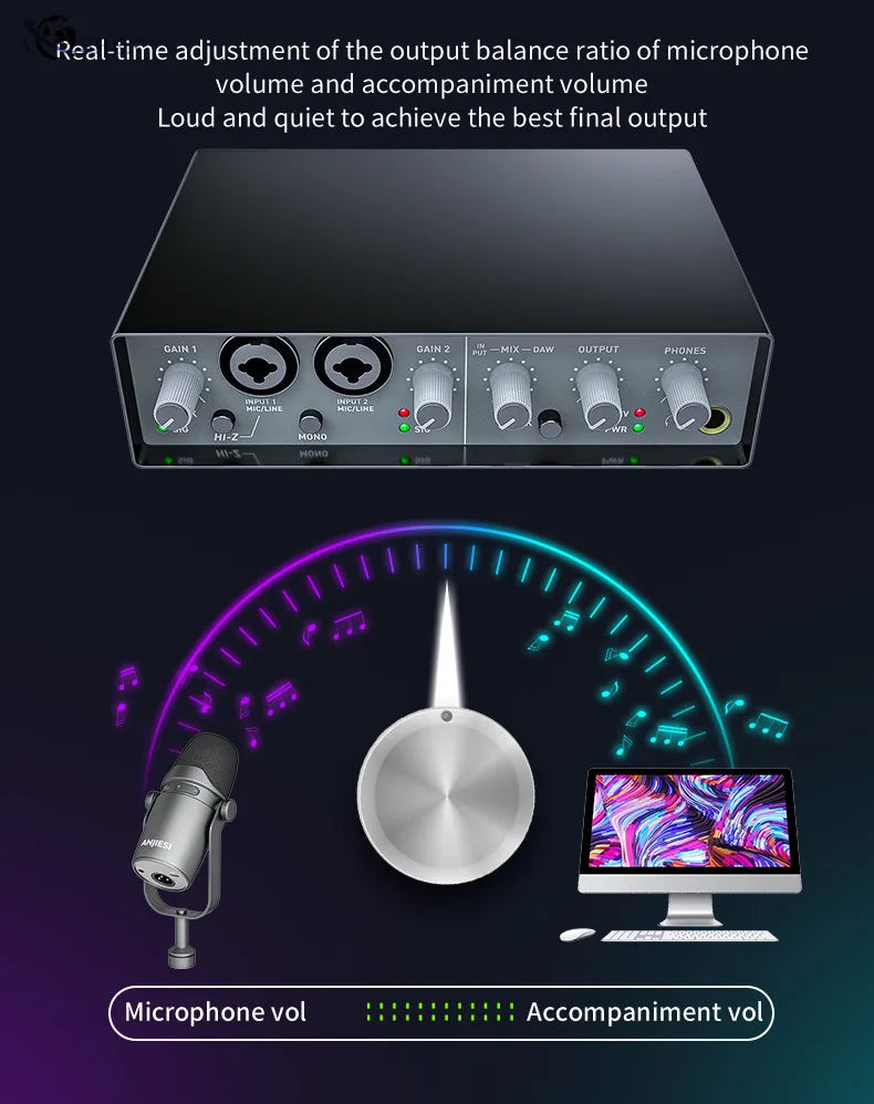 USB Audio Interface Mixer 2 Channel Recording