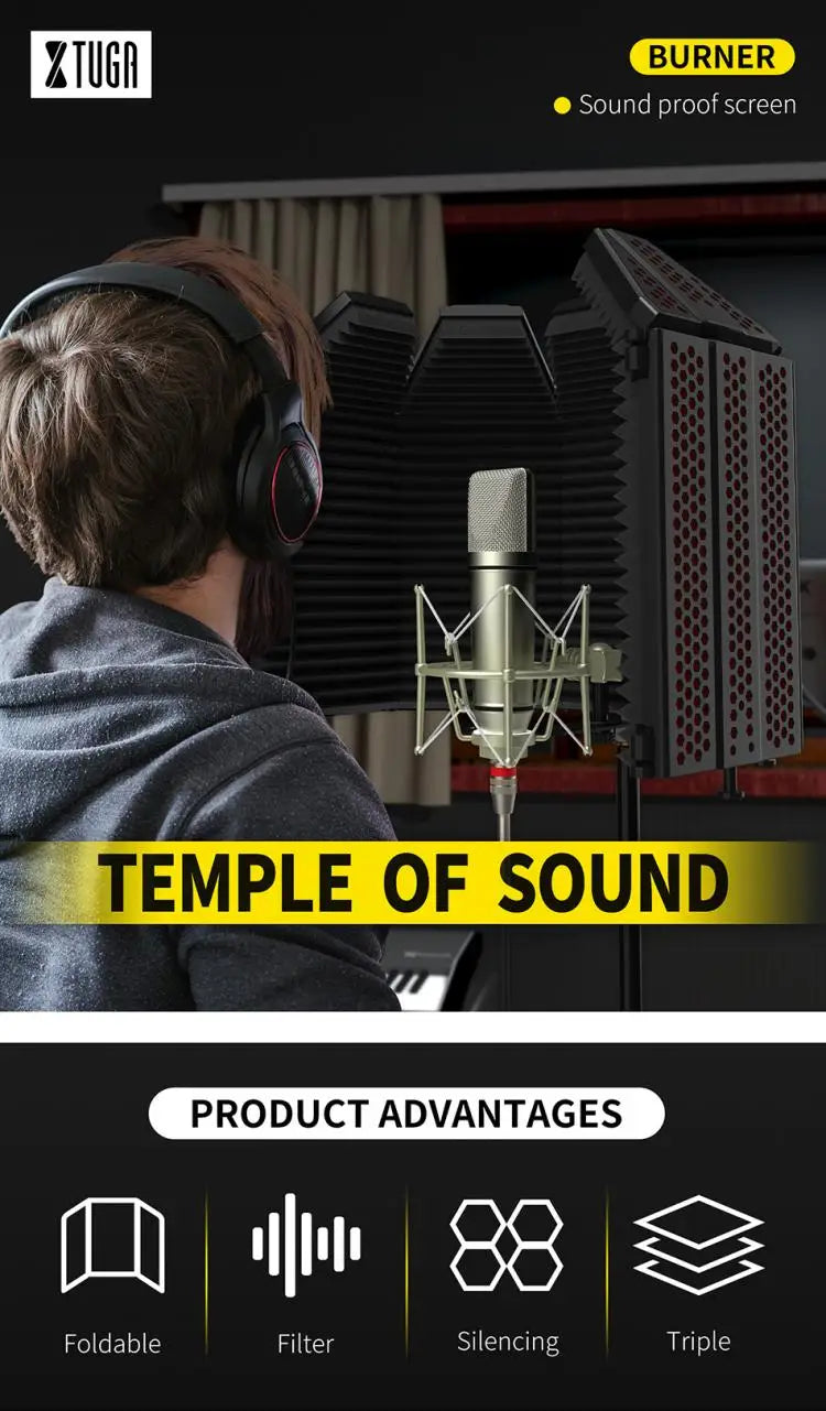 Microphone Isolation Shield Foldable Studio Pop Filter