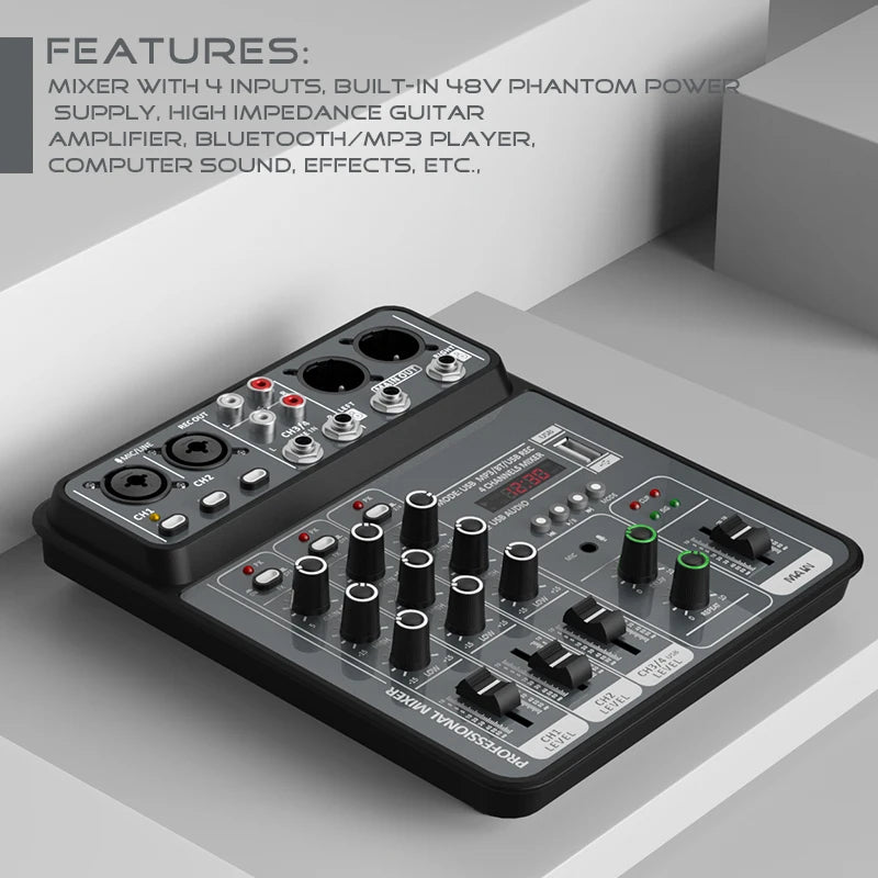 4 Channel Bluetooth Mixer with 48V Phantom Power