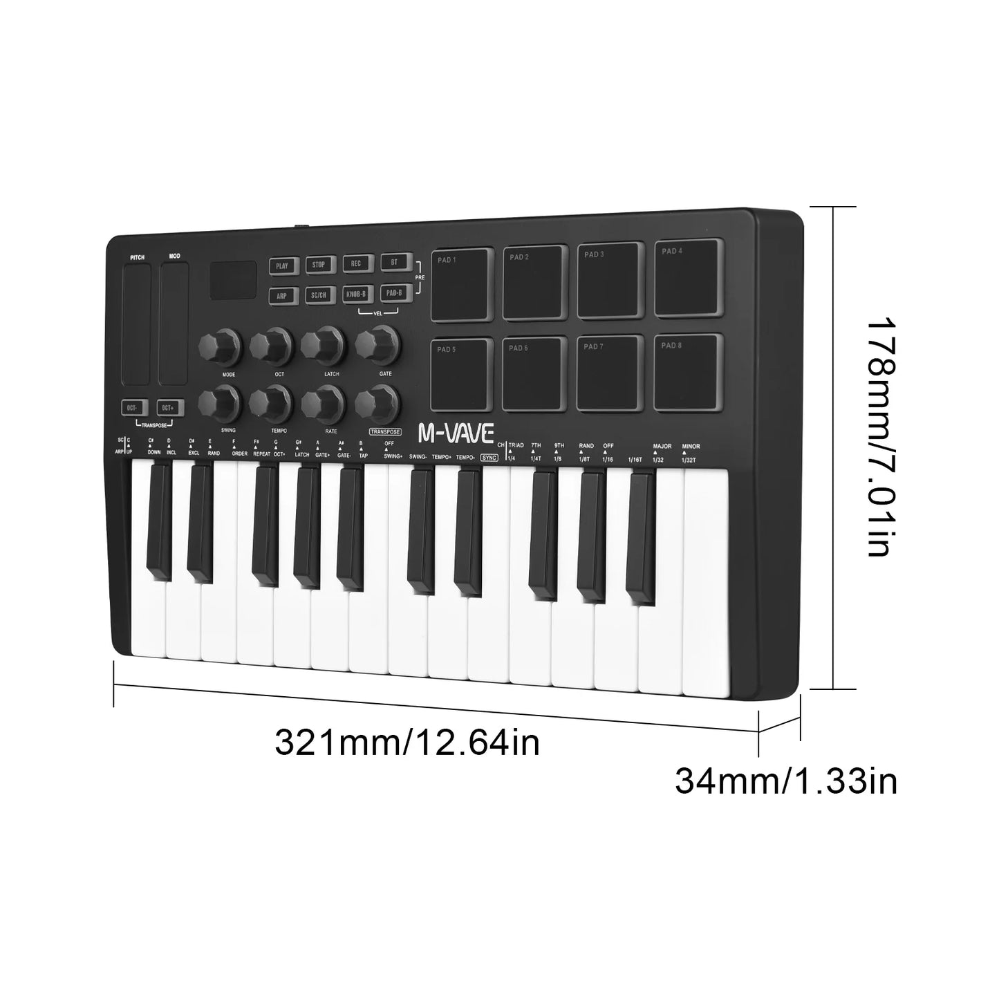 Mini 25-Key Wireless MIDI Controller