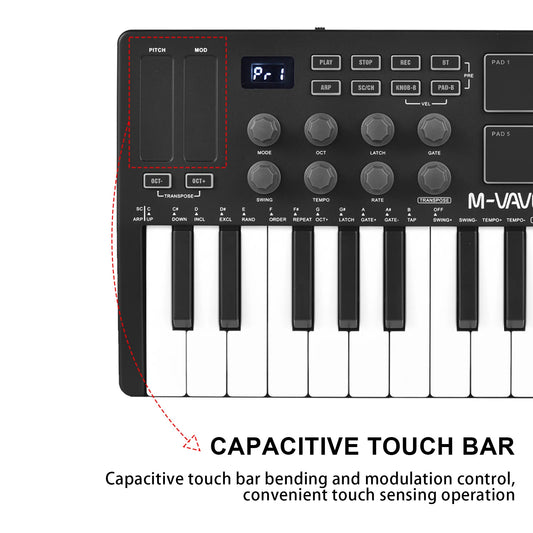 Mini 25-Key Wireless MIDI Controller