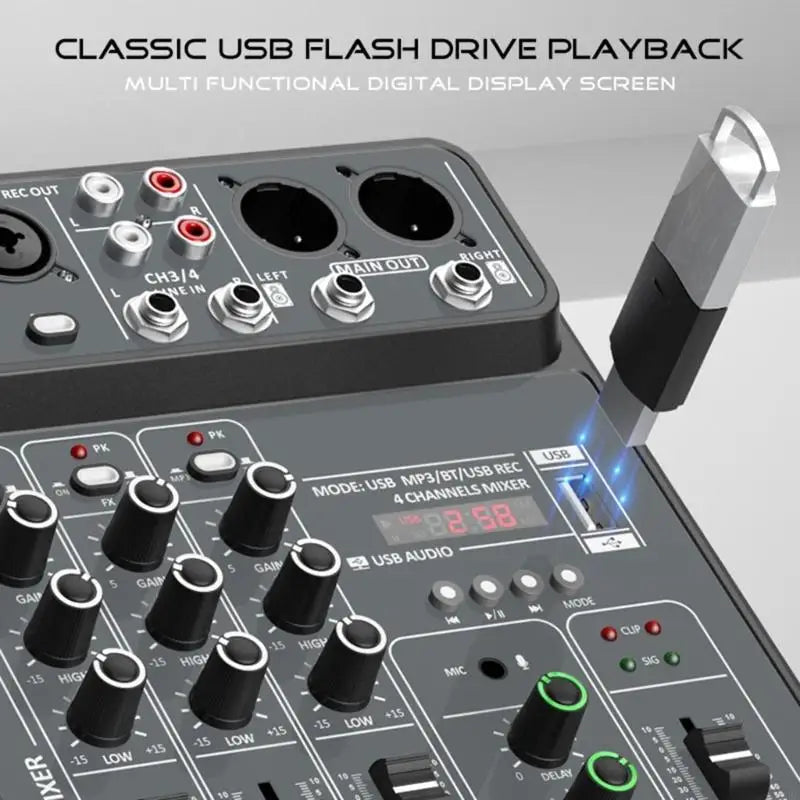4 Channel USB Mixing Console Recording Mixer