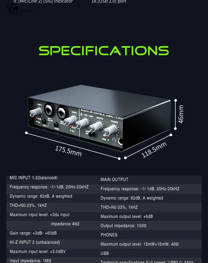 USB Audio Interface Mixer 2 Channel Recording