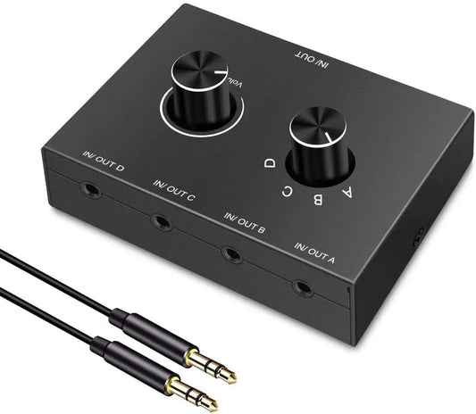 4-Way 3.5mm Stereo Audio Switcher Box