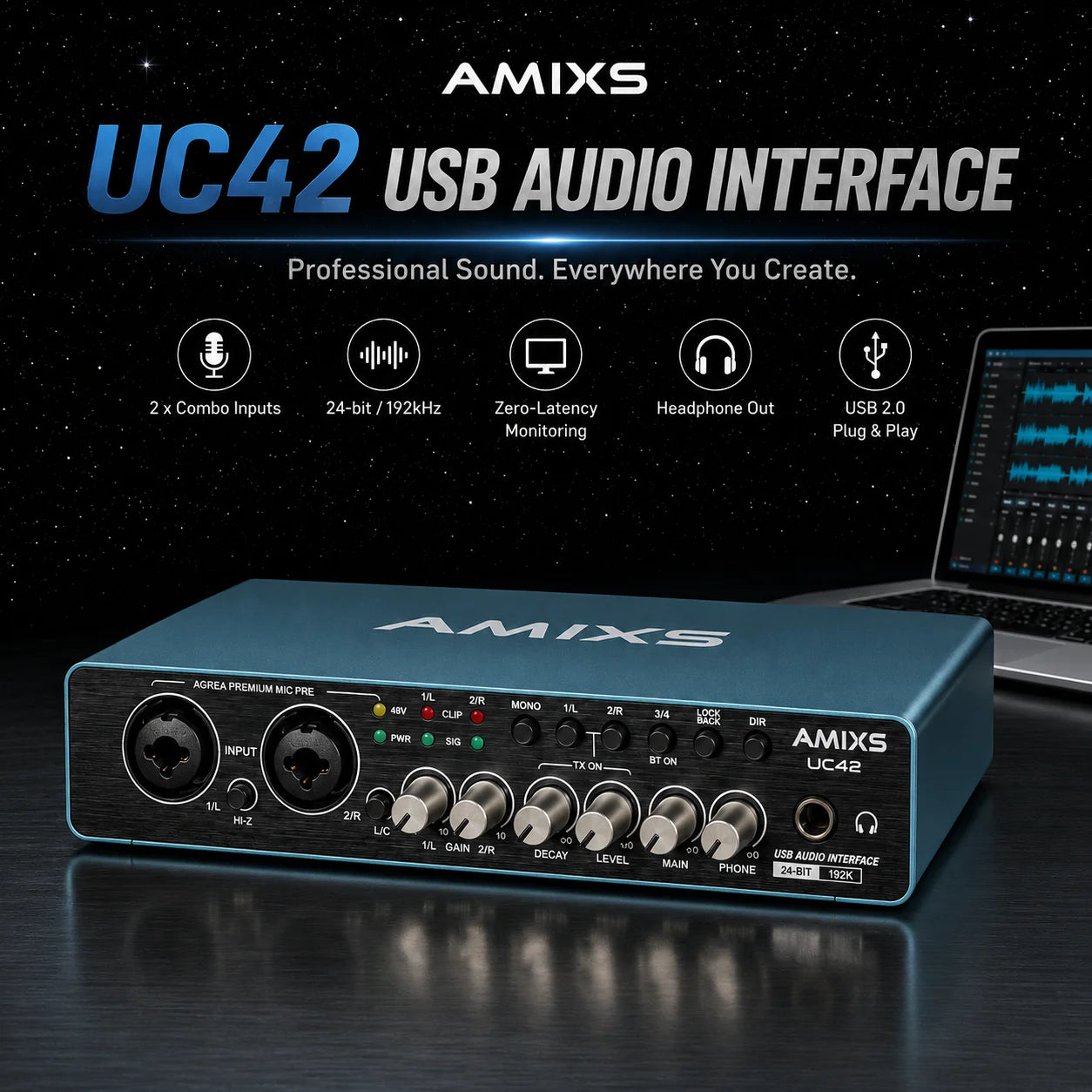 UC42 USB Audio Interface Recording Sound Card