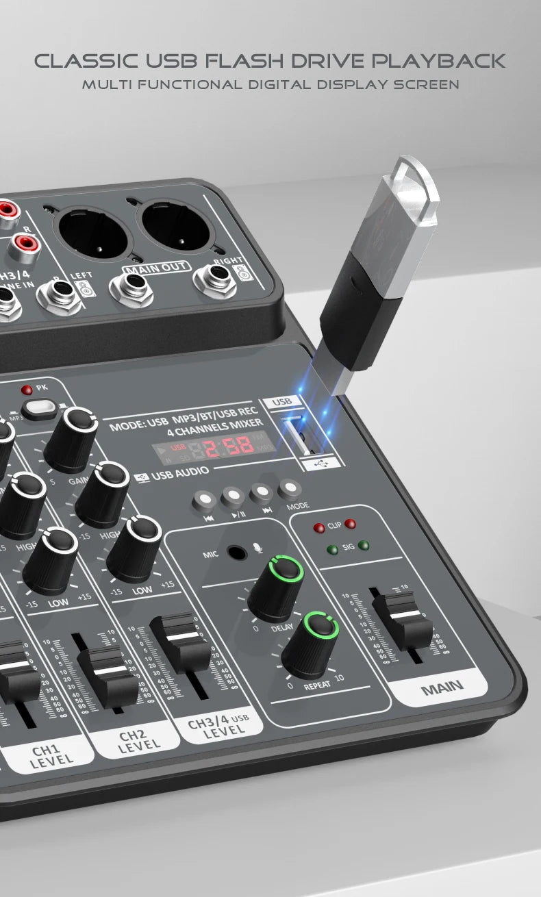 4 Channel Bluetooth Mixer with 48V Phantom Power