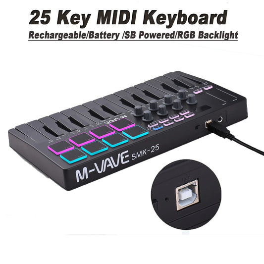 25-Key Wireless MIDI Keyboard Controller