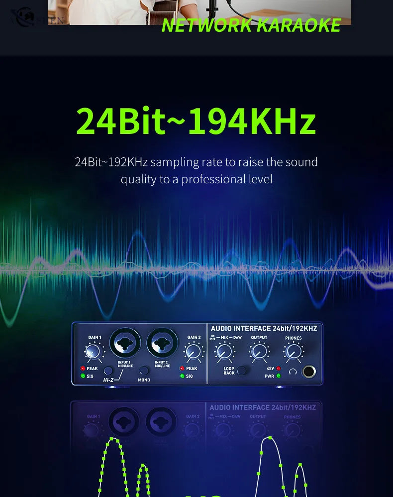 USB Audio Interface Mixer 2 Channel Recording