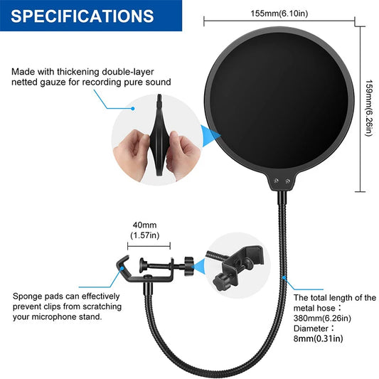 Studio Microphone Pop Filter Flexible Wind Screen