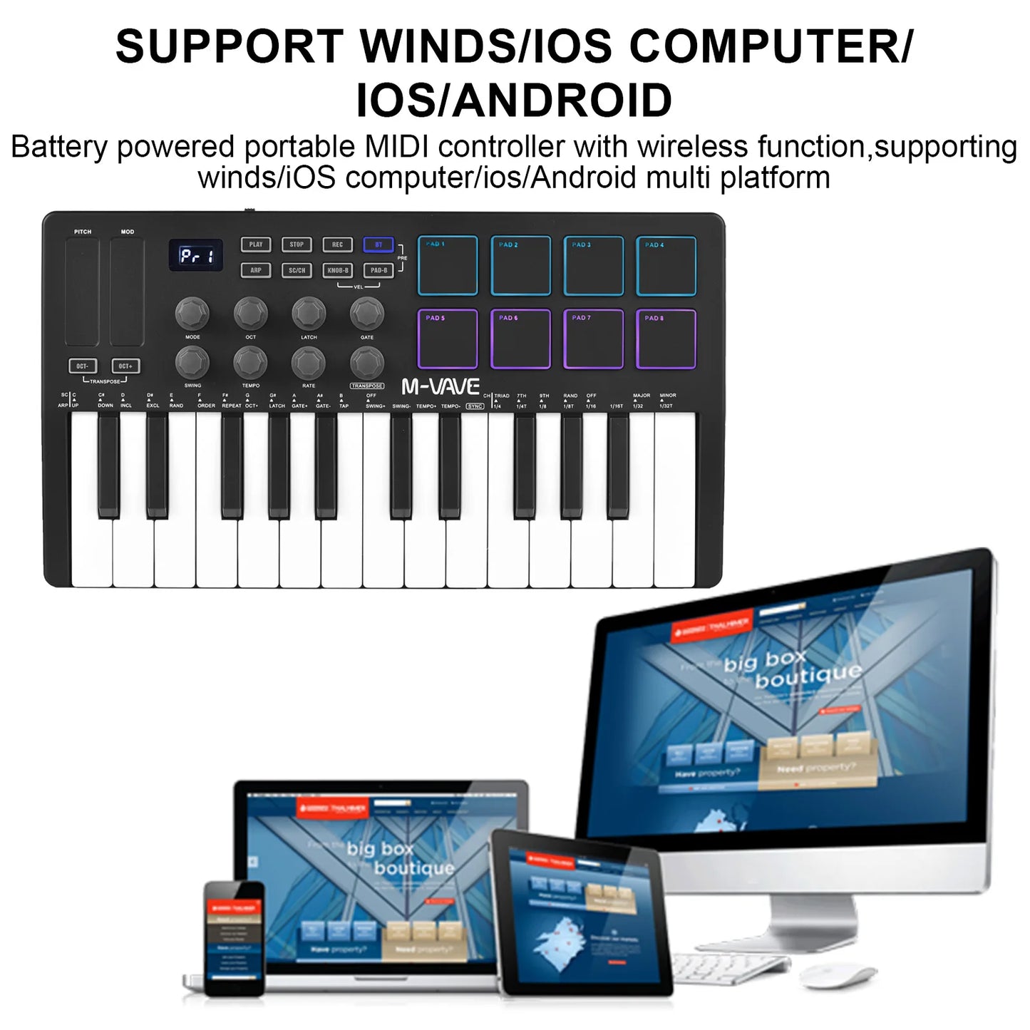 Mini 25-Key Wireless MIDI Controller