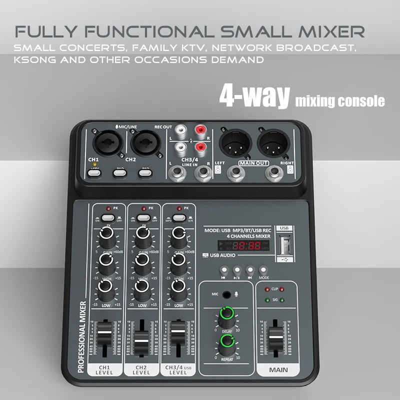 4 Channel Bluetooth Mixer with 48V Phantom Power