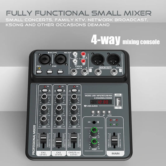 4 Channel Bluetooth Mixer with 48V Phantom Power