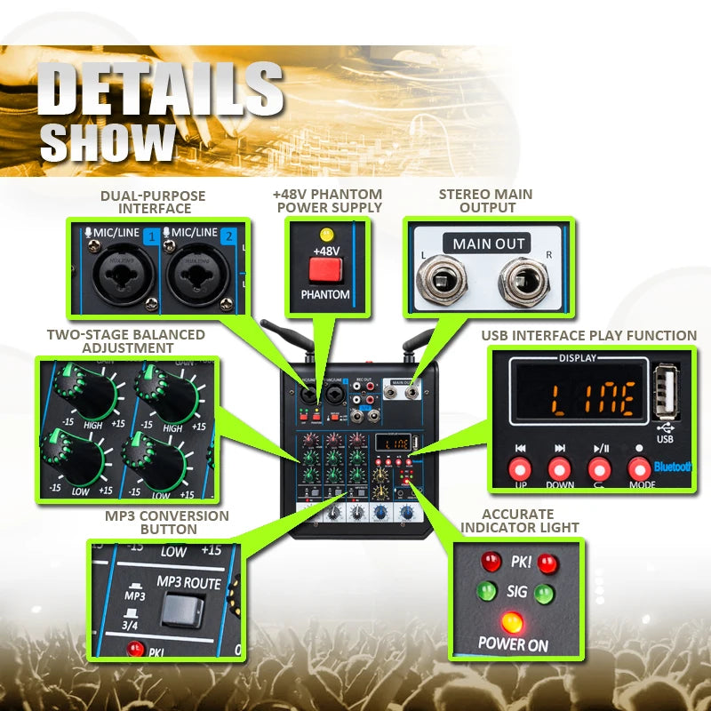4 Channel Bluetooth Mixer UHF Wireless System