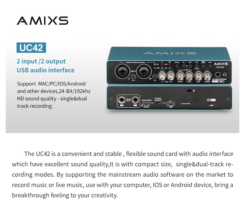 UC42 USB Audio Interface Recording Sound Card