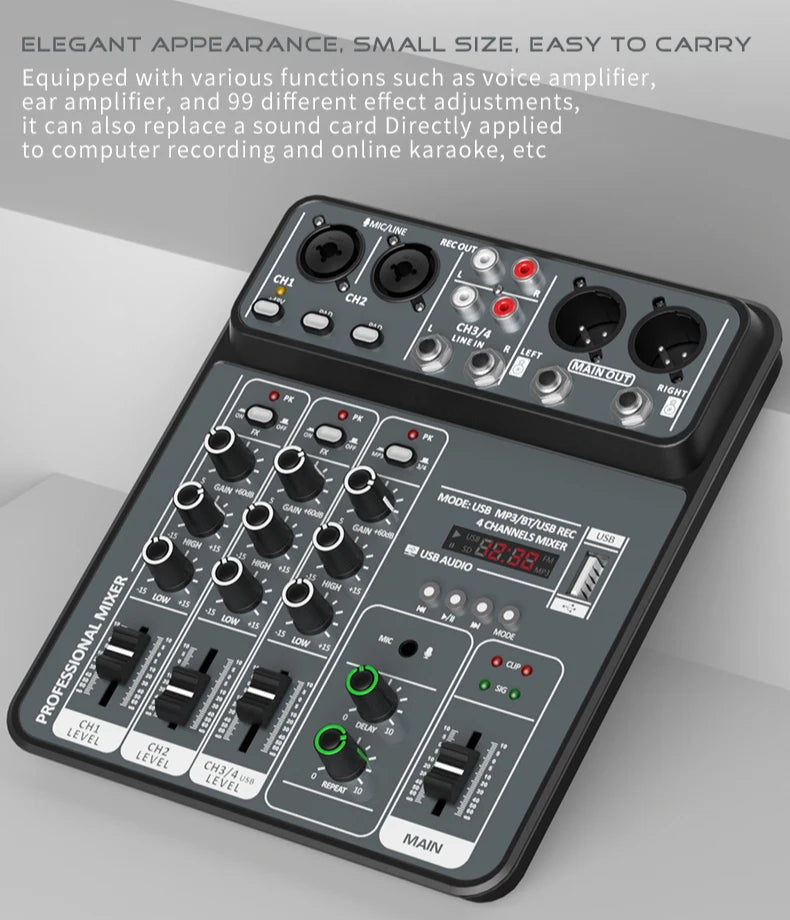 4 Channel Bluetooth Mixer with 48V Phantom Power