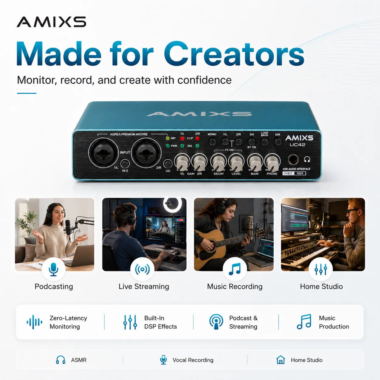 UC42 USB Audio Interface Recording Sound Card