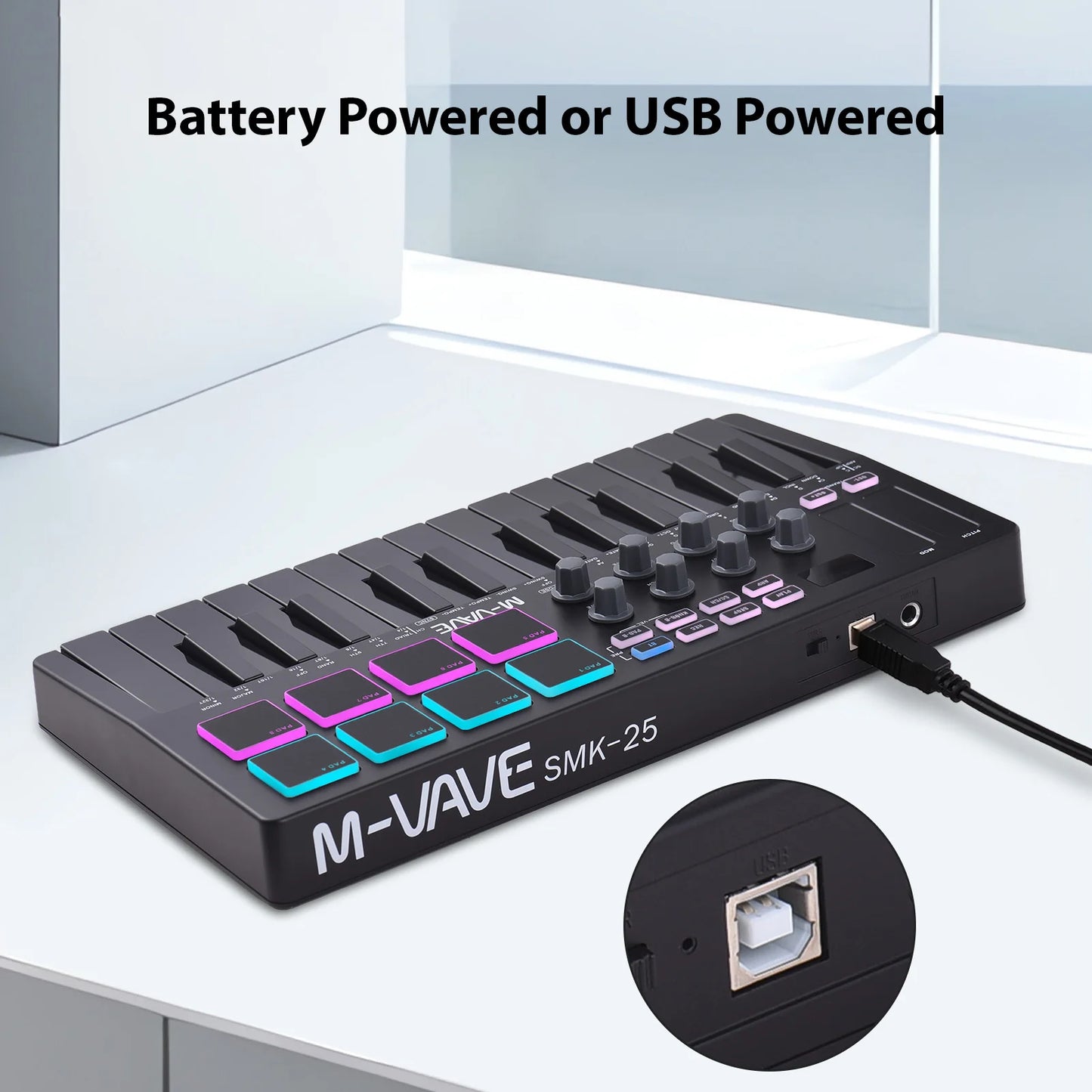 25-Key Wireless MIDI Keyboard Controller