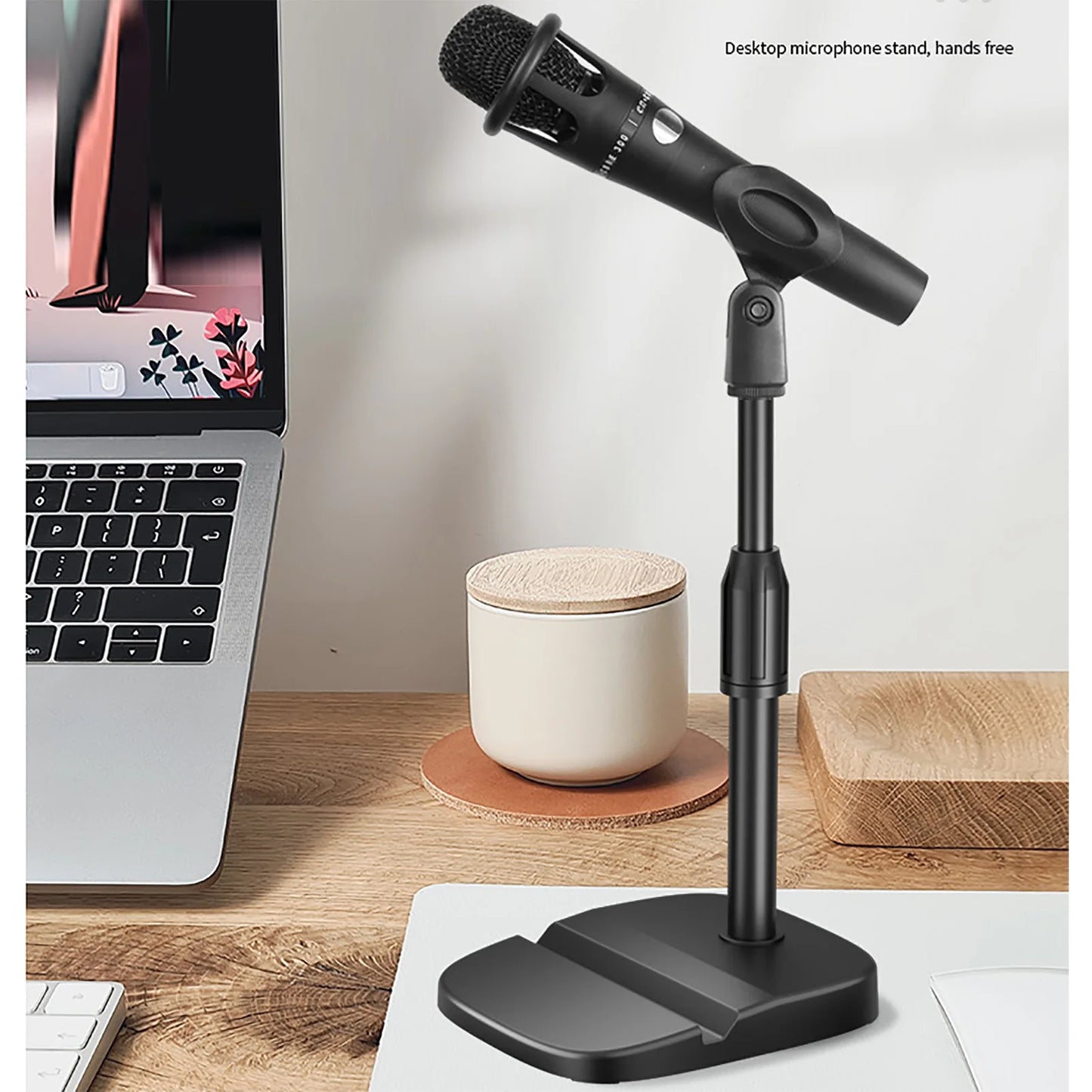 Adjustable Desktop Microphone Stand with Device Slot