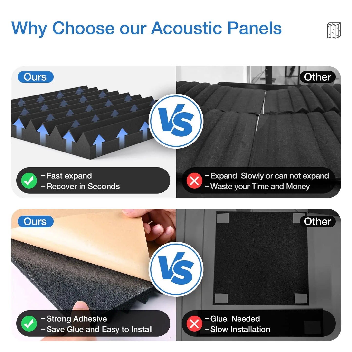Self-Adhesive Acoustic Foam Panels 12 Pack