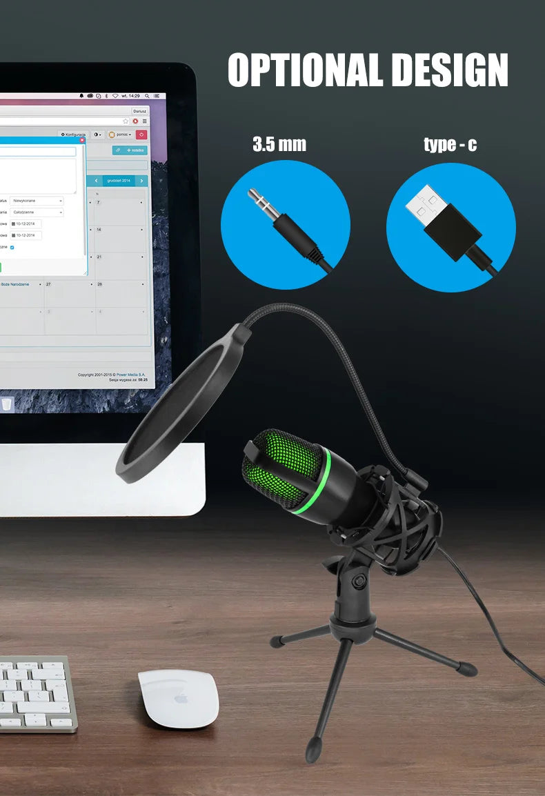 USB Condenser Microphone Tabletop Streaming Mic