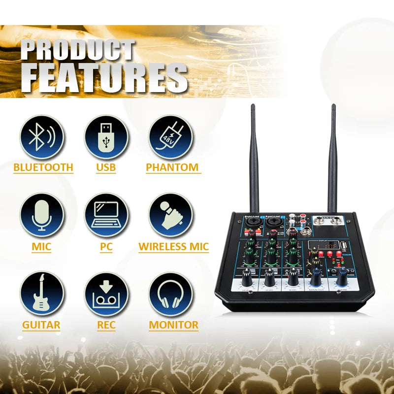 4 Channel Bluetooth Mixer UHF Wireless System