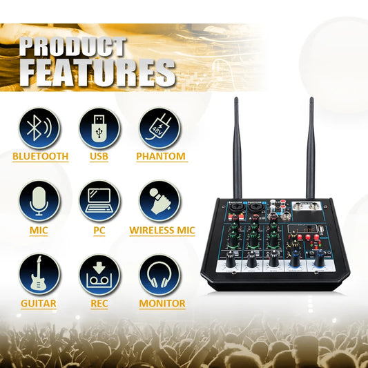 4 Channel Bluetooth Mixer UHF Wireless System