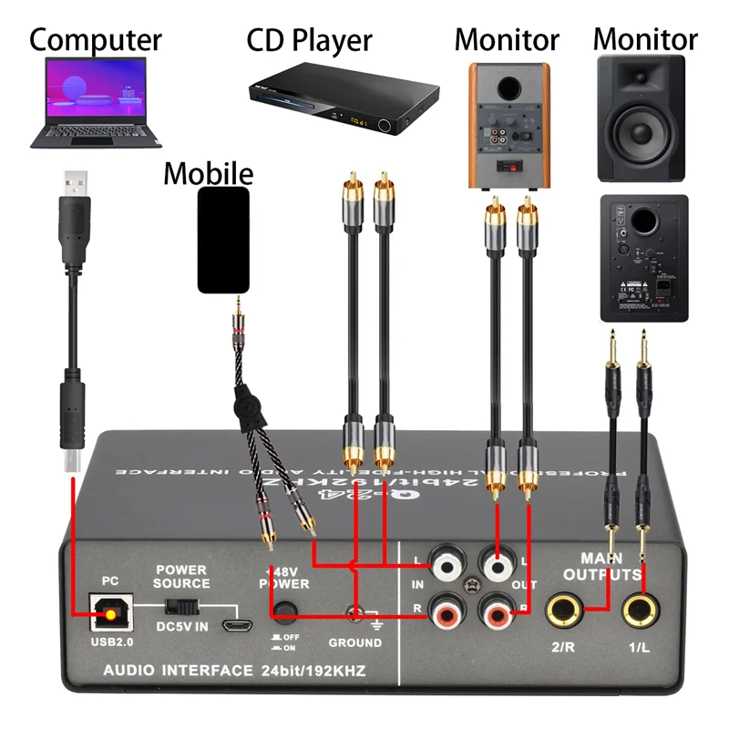 USB Audio Interface 24 Bit 192kHz Recording