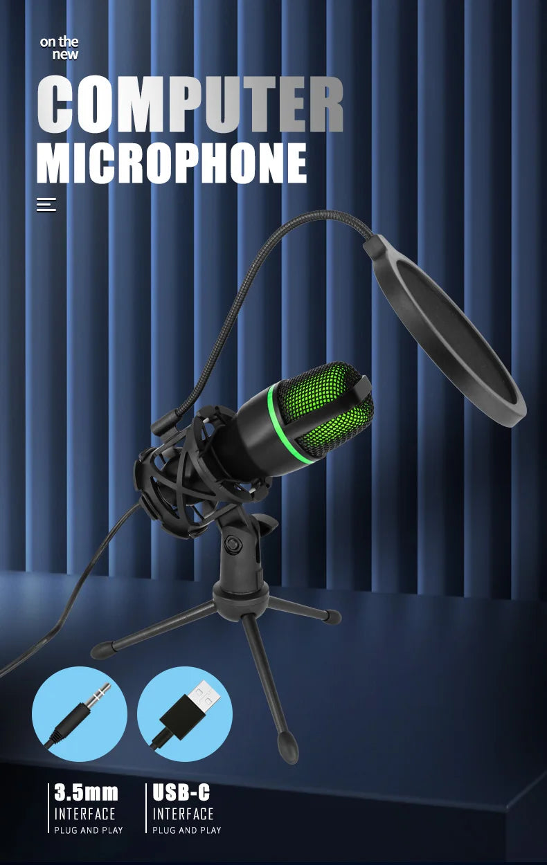 USB Condenser Microphone Tabletop Streaming Mic