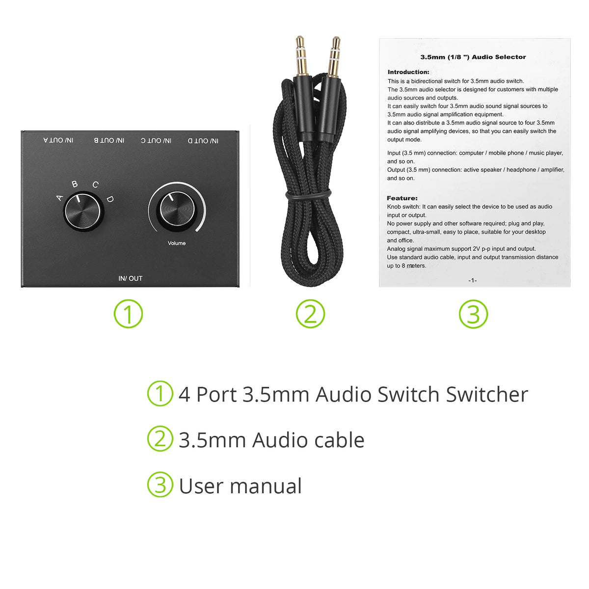 4-Way 3.5mm Stereo Audio Switcher Box