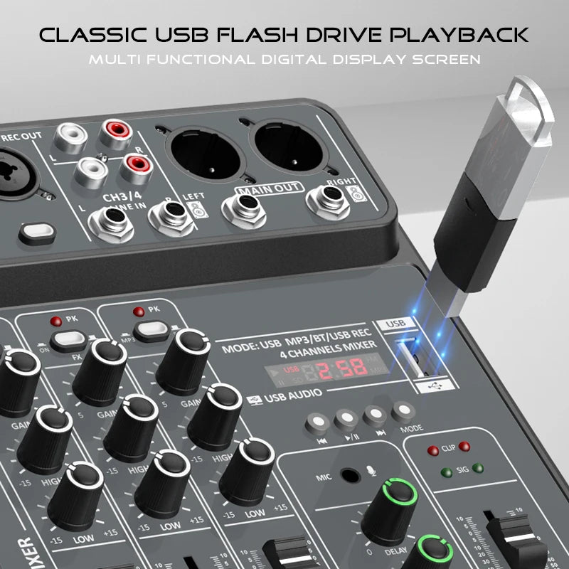 4 Channel Bluetooth Mixer with 48V Phantom Power