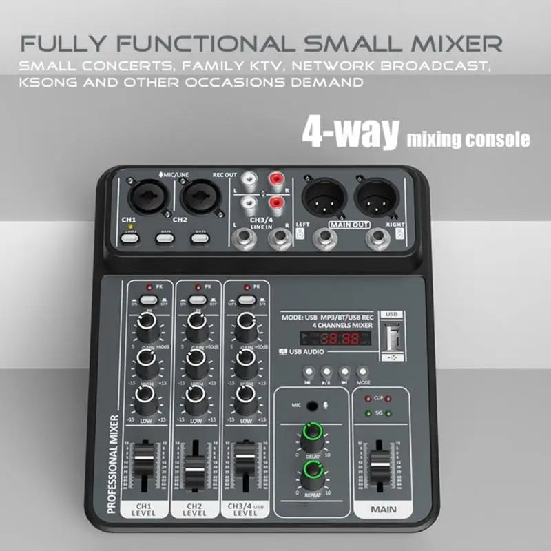 4 Channel USB Mixing Console Recording Mixer