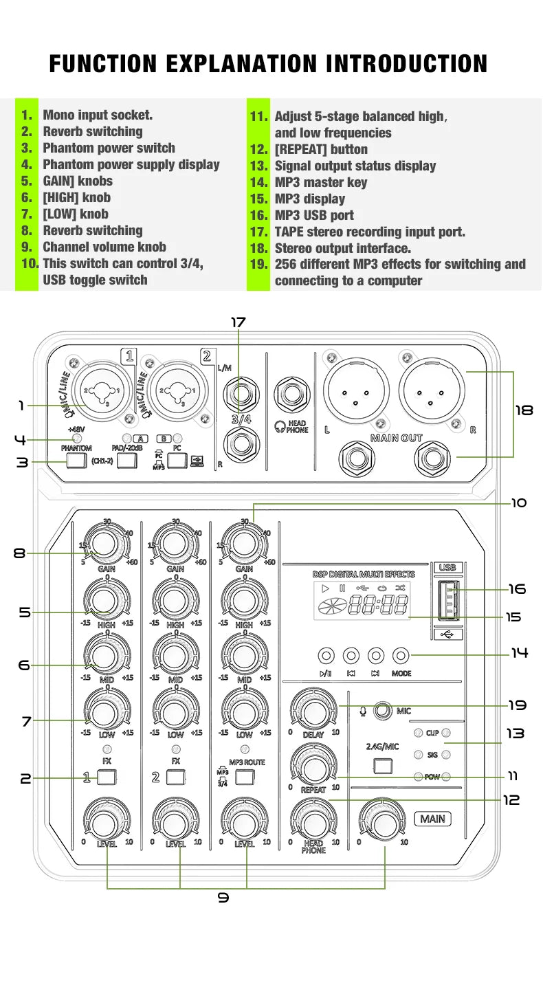 4 Channel Audio Mixer Bluetooth Recording Kit