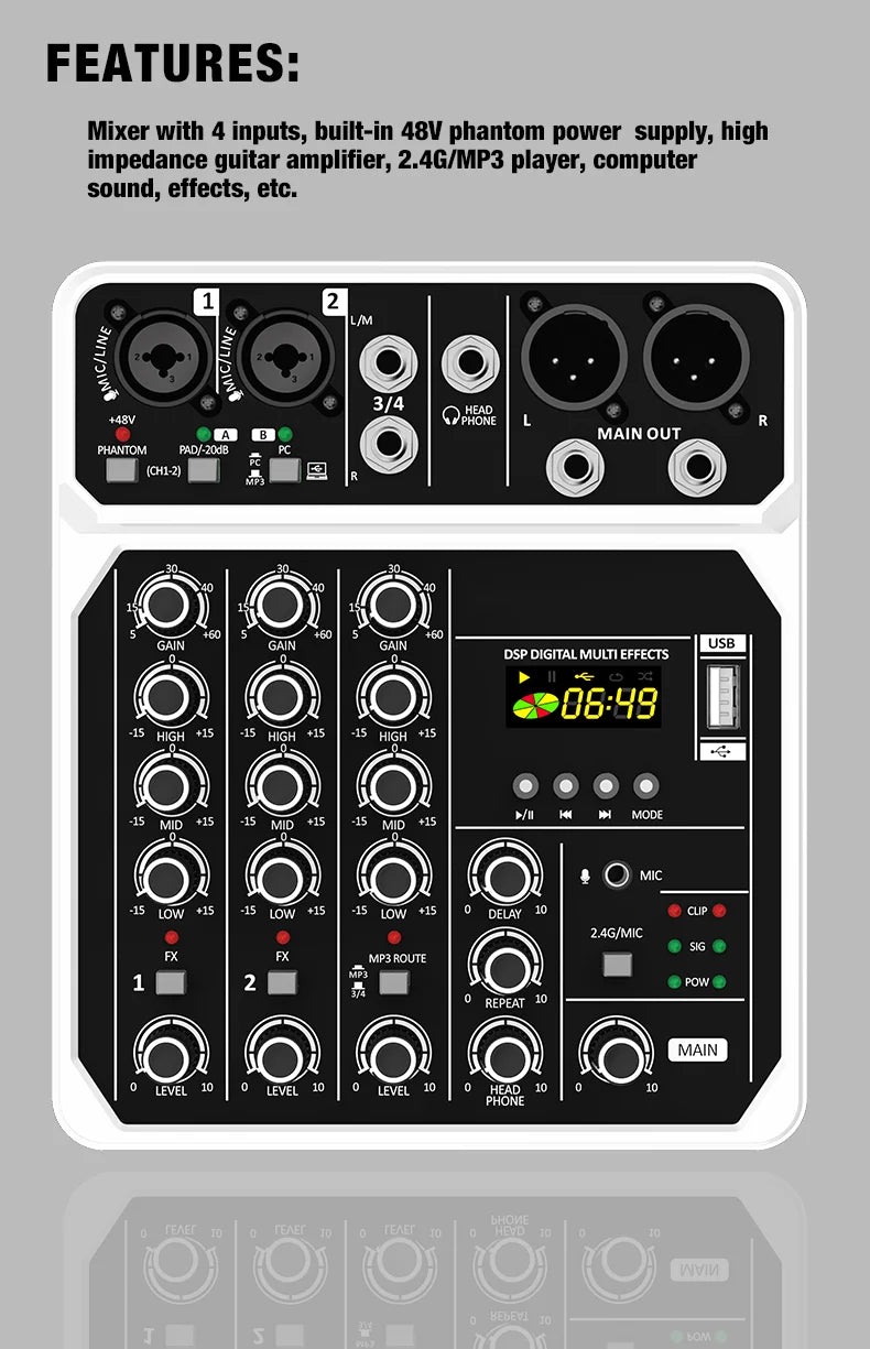 4 Channel Audio Mixer Bluetooth Recording Kit